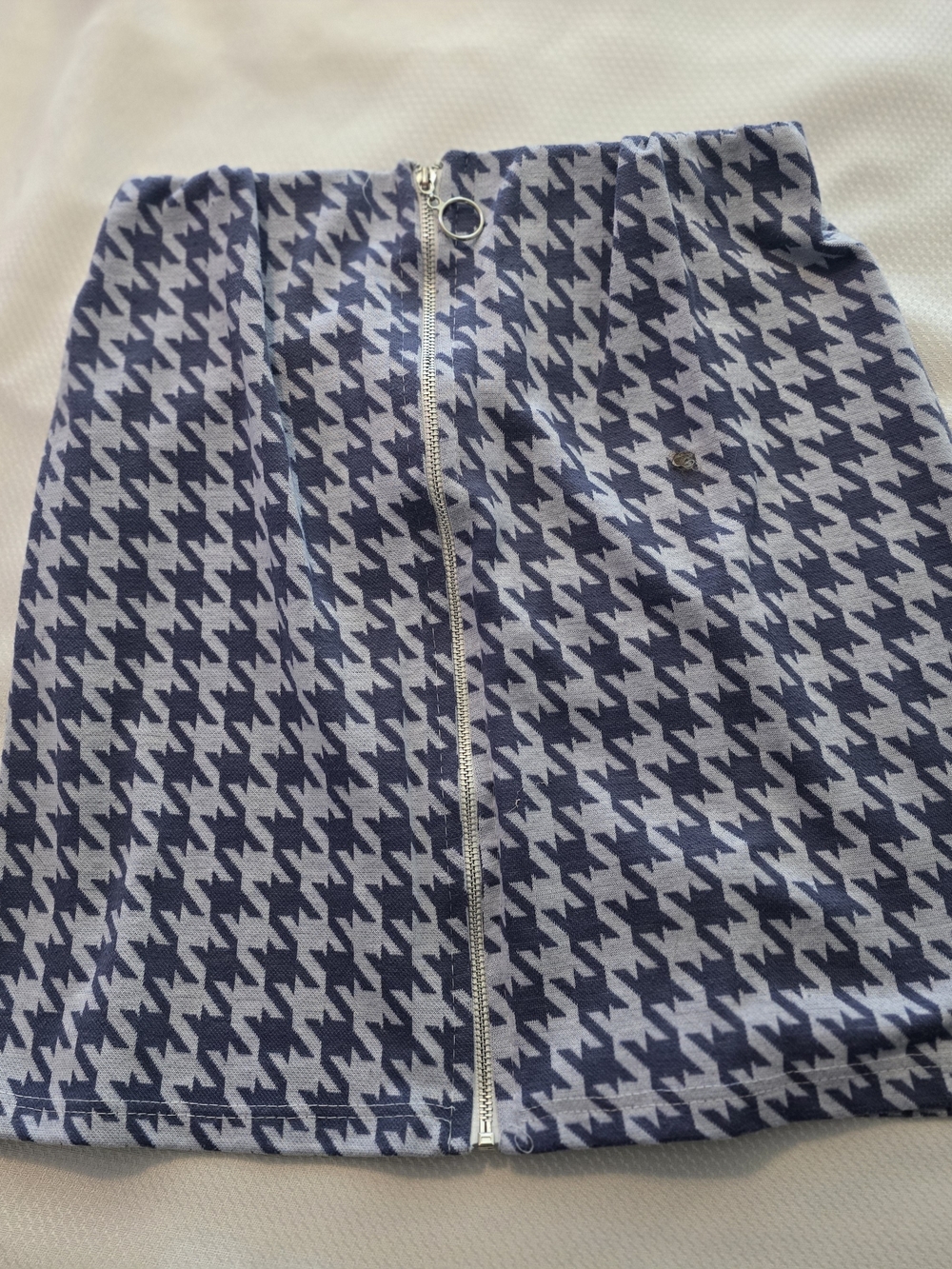 Rainbow Navy & Light Blue Houndstooth Zip-Front Mini Skirt Sz XS